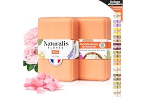 NATURALIS FLORES 2 Savons à la Rose & Karité Bio - 250g - Hydrate, Adoucit et Régénère la peau - Tonifie et prévient : Vieillissement Prématuré de la Peau - Fabriqué en Provence - Savon Solide Artisanal Naturel & Doux