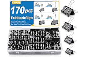 170 Stück Schwarz Foldback Klammern Set，Caianwin 15/19/25/32mm Binder Clips Metall Büroklammern Vielzweckklammern,Dokumenten Clips Papierklammern Metall für Schule Bürobedarf Briefpapier Notizen