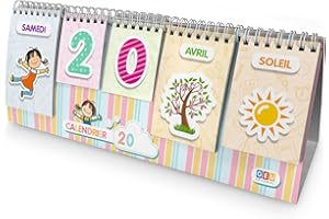 EDITORIAL GEU Calendrier pour Enfant | Jeux Educatif Amusant et Intemporel | Permet d'apprendre les jours et les mois et saisons et temps Onglets combinables avec illustrations (Français)