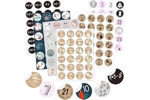 KOHMUI Adventskalender Zahlen Aufkleber, 6 x 24 Adventszahlen Stickers für Weihnachten Kalender zum selber basteln und Verzieren, Geschenkaufkleber selbstklebend Etiketten
