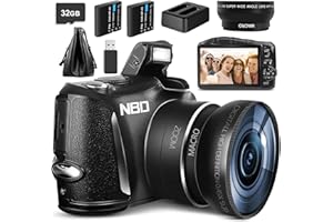 Cámara Digital NBD para fotografía, cámara de vlogging 4K/30FPS Ultra HD de 48MP, compacta con Lente Gran Angular y Macro, Tarjeta SD de 32GB, Zoom Digital 16x (Batería Doble)