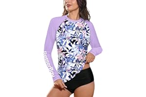 BesserBay Damen Surf Shirt UPF 50+ Rundhals Langarm Sonnenschutz Rash Guard S-XXL