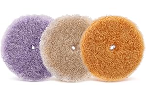 Cuffia in pelle d'agnello, SPTA 3 Pezzi 125mm Lucidatura Pad Lana Lucidatura Pastiglie Ceretta Kit Lana di Agnello con Gancio e lucidatura Pad Tamponi Lucidatura Lana per Lucidatura Auto - WPMIX5