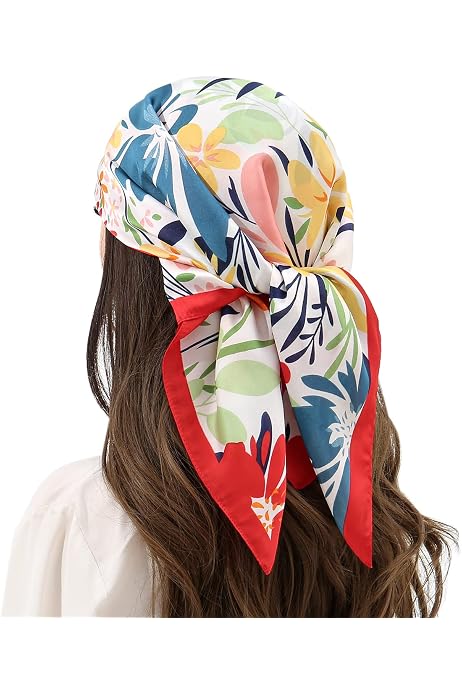 Set Di 2 Sciarpe In Seta Leggera Donna 70x70 Cm - Rosso, Bandana Versatile, Elegante, Ideale Come Regalo