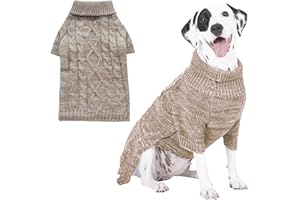 CCKUU Dog Knit Clothes Pet Plush Pullover Dog Sweater Soft Thickening Warm Pup Dogs Shirt Winter Puppy Jumpers for Dogs Cats(L,Khaki)