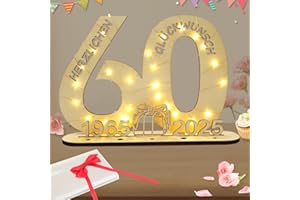Seutgjie Deko 60 Geburtstag Frau Mann, Geldgeschenke Geburtstag 60 Originelle Holz Schild Gästebuch mit LED Lichterkette für Männer Frauen Diamantene Hochzeit Jubiläum Tischdeko 1965-2025