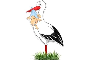 GLÜCKSGUT® Klapperstorch Baby Blau, 88 cm | 2-teiliges Set | Geburtsstorch inkl. Bambusstab + Grußkarte | Storch Geburt für Draussen & Drinnen | Geburtsgeschenk