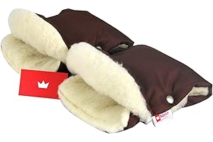 BABYLUX MUFF Handmuff PLÜSCH/WOLLE Handwärmer für Kinderwagen Buggy Handschuh 2 Stück (15. Braun + Lammwolle)
