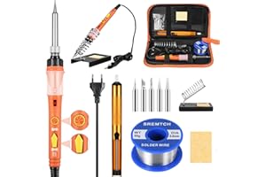 SREMTCH [Upgraded] Fer à Souder Etain de Précision avec Interrupteur ON/OFF, Temperature Réglable 200~450℃, 5 pointes de fer à souder, fil à souder, Support de fer à souder PU bag