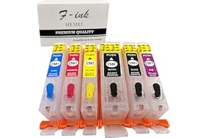 F-ink, 6 cartucce di inchiostro ricaricabili compatibili con Canon PGI-580XXL CLI-581XXL, compatibili con stampanti PIXMA TS8150 TS8151 TS8152 TS8250 TS8251 TS8252 TS8350 TS9150 TS9155 a 6 colori