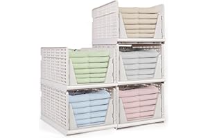 ZPONEED Set of 5 Extra Large Stackable Wardrobe Storage Box, Foldable Organizer, Plastic Wardrobe Shelves Closet Drawer, Pull Out Like a Drawer, Suitable for Kitchen Cabinet, Pantry, Bedroom, Bathroom