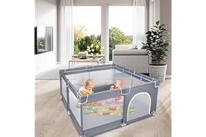UISEBRT Laufstall Baby Laufgitter Schutzgitter mit Rutschfester Basis und Atmungsaktivem Netz, Stabiler Absperrgitter Aktivitätszentrum für Kinder, Dunkelgrau, 127x127cm