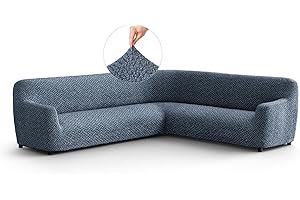 Paulato - Copridivano Angolare in Microfibra con Fantasia, Tessuto Bielastico Antigraffio Lavabile in Lavatrice, Certificato OEKO-TEX, Disegno Venezia Blu - Made in Italy