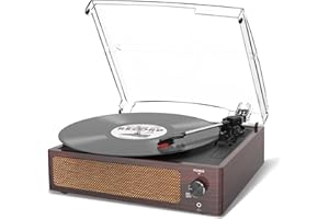 TRYNNAY Vinyl Record Player with Speaker Vintage Turntable for Vinyl Records, Belt-Driven Turntable Support 3-Speed, Wireless Playback, Headphone, AUX-in, RCA Line LP Vinyl Players Deep Cherry