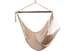 ‎BATHONLY Bathonly Großer Karibischer Hängesessel Mit Spreizstange, bis 150 kg Belastbar, Handgewebt Hängeschaukel, Hängestuhl, für Draußen, Drinnen, Terrasse, Garten, Schlafzimmer, Hellbraun