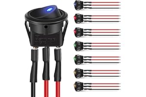Chelhead 8 pièces interrupteurs à bascule ronds Interrupteur à bascule 12V on/off 6A/250V 10A/125V interrupteur à bouton poussoir LED étanche, 3 Broches pour la maison, la voiture, le camion