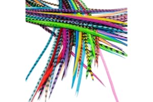 ONE FINE DAY FEATHERS 20 extensions de véritables plumes pour cheveux : courtes et fines, 18-23 cm avec des anneaux et une boucle (Mixed Brights))