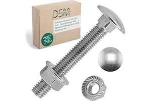 DSM – Schlossschrauben M6 x 70 mm nach DIN 603 – M6 Flanschmutter mit Sperrverzahnung DIN 6923 – Edelstahl A2/V2A – Flachrundkopfschrauben mit Vierkantansatz – Sechskantmutter mit Flansch – 25 Stück