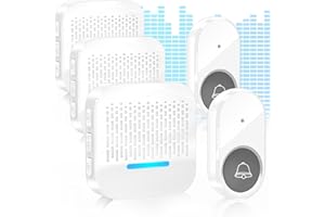 SURFOU Dzwonek bezprzewodowy, do drzwi wejściowych, 2 nadajniki i 3 odbiorniki, zasięg 300 m, IP55, wodoszczelny, 5 poziomów głośności, 55 dźwięków dzwonków z lampą błyskową LED