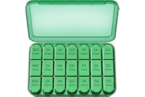 ZOKSI Tablettenbox 7 Tage 3 Fächer, Tablettenbox 7 Tage Morgens Mittags Abends, Deutsch Pillendose 7 Tage für Eine Woche Pillendose, 21 Fächer Medikamentenbox (Olive)