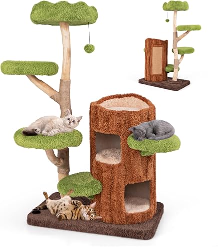 Yaheetech XL krabpaal krabpaal kattenkrabpaal met 2 kattenhuisjes en 2 platforms, 158 cm sisal kattenmeubel stabiel, roze