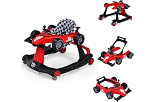 FANTASK 4 in 1 Lauflernhilfe, Baby Walker Autoförmig mit Musikbox, Licht & Rädern, Lauflernwagen klappbar mit einstellbarer Höhe & Geschwindigkeit, Gehfrei Baby ab 6 Monaten, 12kg Belastbar in Rot