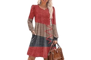 GENERISCH Strickkleid Damen Herbst Pullover Kleid Langarm Damen Kleider A Linie Herbstkleid Knielang Winterkleid Elegant Pulloverkleid Rundhals Tunikakleid mit Taschen,S-XXL