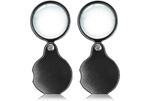 PLABBDPL Mini lupa de bolsillo plegable, 2 unidades de lupa de mano plegable de lectura de vidrio óptico pequeño con funda protectora de piel, pequeña lupa de bolsillo para leer pasatiempos