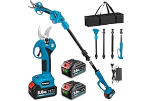 Yofidra Sécateur Électrique Télescopique 2-en-1, Ébrancheur 30mm, 2 Batteries 3000mAh, Moteur Brushless 300W, Écran LCD, Portée Max 4.2m, Sécateur Électrique Sans Fil pour Arbres Fruitiers