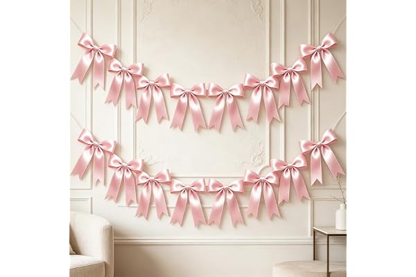 2 st Rosa Rosettgirlander, 2 m Satinband-banderoll per sträng med 8 förmonterade rosetter för födelsedag, baby shower, fest och bröllopsdekorationer