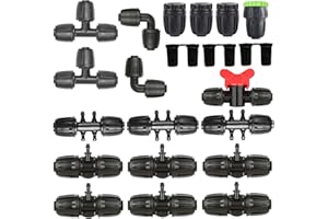 HOINCO 21 PCS Drip Irrigation Fittings Kit for 1/2 inch to 1/4 inch Irrigation Tube Anti-Drop Premiun Quality Fitting,Barbed Locked Nuts Connectors(Black)