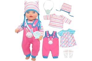 CARREUTY Ubranie dla lalek o średnicy 12-14 cali, 6 królików, ubranka z kapeluszem, skarpetkami, sukienką i torbą dla lalek 30-35 cm, dla lalek, ubranek dla dziewczynek, prezent urodzinowy