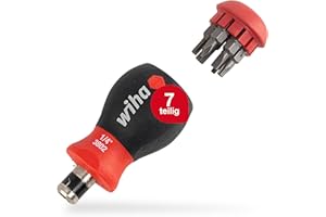 Wiha Schraubendreher mit Bit Magazin Stubby I mit 7 Doppelbits I 14 Werkzeuge in einem I Schlitz, Philips, Pozidriv, Innensechskant, Torx® (43613)