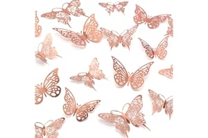 HDKAJL 72 Pieces Butterfly Decorations, Wall Decorations for Bedrooms, 3D Butterflies，Butterfly Cake Decorations，Room Decor，Aesthetic Room Decor Party Wedding Decor Room Walls Butterfly Wall Art（Rose Gold）