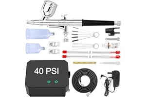 Powate 40 PSI Airbrush Kit, Dual-Action Multi-Function Airbrush Set with Compressor Portable Air Brush Set for Cake Decoration, Makeup, Art Craft, Nail Design