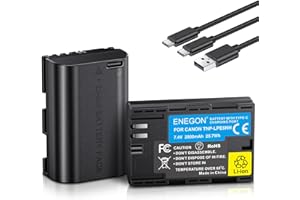 ENEGON LP-E6NH USB C Direct Charging Replacement Battery 2800mAh (2-Pack) with 2 in 1 USB-C Charging Cable for Canon EOS R, R5C, 5D Mark II/III/IV, 5DS, 5DSR, 6D, 7D II/III, 80D, 70D, 60D, XC10, XC15