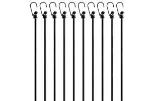 Pretex Heavy Duty Bungee Cords with Hooks - 12 Black Bungees for Camping and Outdoor Activities - Luggage Straps with 4 Different Lengths & Robust Tie Down Fibre