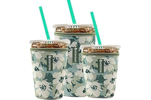 WK IEASON Reusable Iced Coffee Insulator Sleeve for Cold Beverages and Neoprene Cold Coffee Cup Sleeves Cooler Cover 16-32OZ for Coffee Cups, McDonalds, Dunkin Donuts, More(Floral Green)