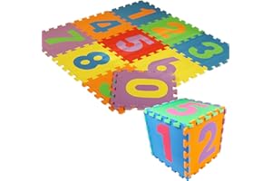 WELLDER Tappeto Bambini 10 Pezzi 30x30 Numeri Tappetini Puzzle Gioco Gomma Schiuma Eva Certificato CE