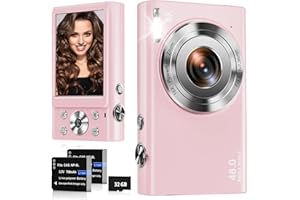 STUOGYUM Digitalkamera, 4K Autofokus Fotoapparat Fotokamera mit 32G SD Karte HD 48MP mit 2.8" großem Bildschirm, 16X Digitalzoom, Kompaktkamera Tragbare Mini Kamera für Erwachsene, Anfänger（Rosa）