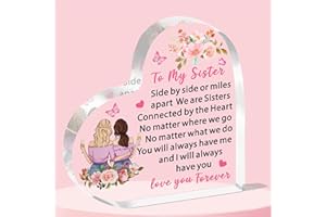 JETTOP Sister Gifts - Gifts for Sister Birthday Christmas Female Girls Heart Plaque Acrylic Sisters Connected By Heart