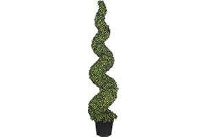Blooming Artificial Outdoor Plant, UV and Water Resistant, Faux Decorative Tree with Pot, Easy Care, Perfect for Gardens and Patios (Boxwood Spiral) (Green) (175cm)