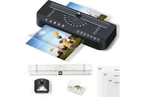 BESTYIJO A4 laminator, Laminating Machine with 30 Laminator Pouches, Thermal Laminator Machine for Hot and Cold Settings, Laminator Set with Paper Trimmer No Bubbles for Home Office School Use, A4, A5, A6