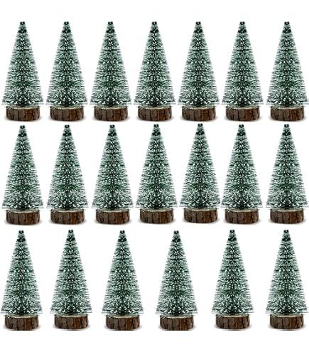 Alberi Natale Mini Mini Alberi Di Natale Artificiali - Set 9 Pezzi Con Basi Legno, 10/15/20 Cm, Effetto Neve, Decorazioni Natalizie Decorazione Tavolo
