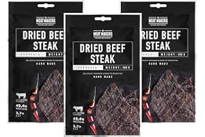 ‎THE MEAT MAKERS The Meat Makers Beef Jerky (3 x 100 g) Original Getrocknetes Rindersteak Proteinreiches Rindfleisch Dörrfleisch Trockenfleisch Für Menschen Trocken Fleisch Beef Jerky Snack