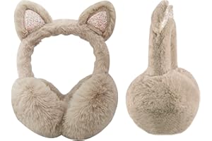 SUGSHYN Orejeras Frio Orejeras Niña de Invierno Ajustable Plegables Peluche Lindo Earmuffs de Felpa con Orejas de gato Regalo de Invierno