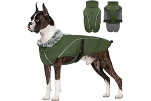 PUMYPOREITY Abrigo Perros Invierno, Chaqueta Impermeable Perro Chaleco Cálida Niev Traje Anti-Nieve Ropa Invierno Forro Polar & Reflectantes Tiras para Perros Pequeños Medianos Grandes(Verde Militar, 3XL)