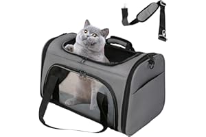Bibykivn Sac Transport Chat avec Matelas Doux, Facile à Plier et à Emporter Caisse de Transport Chat, Aux Chats de Petite et Moyenne Taille (Gris, L)