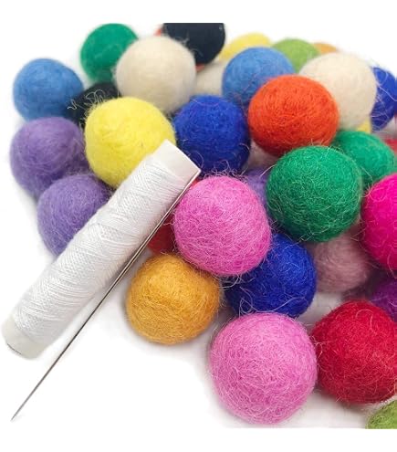 50 Perles Boules En Feutrine Violet Naturelle - Diamètre 2.1 Cm, Fabriqué Au Népal