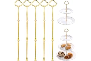 WolinTek Zestaw prętów do etażery, 5 zestawów, motyw kwiatowy, metalowe drążki, z otworami środkowymi, 2 do 3 poziomów, na tort weselny, stojak na tort (kolor złoty)